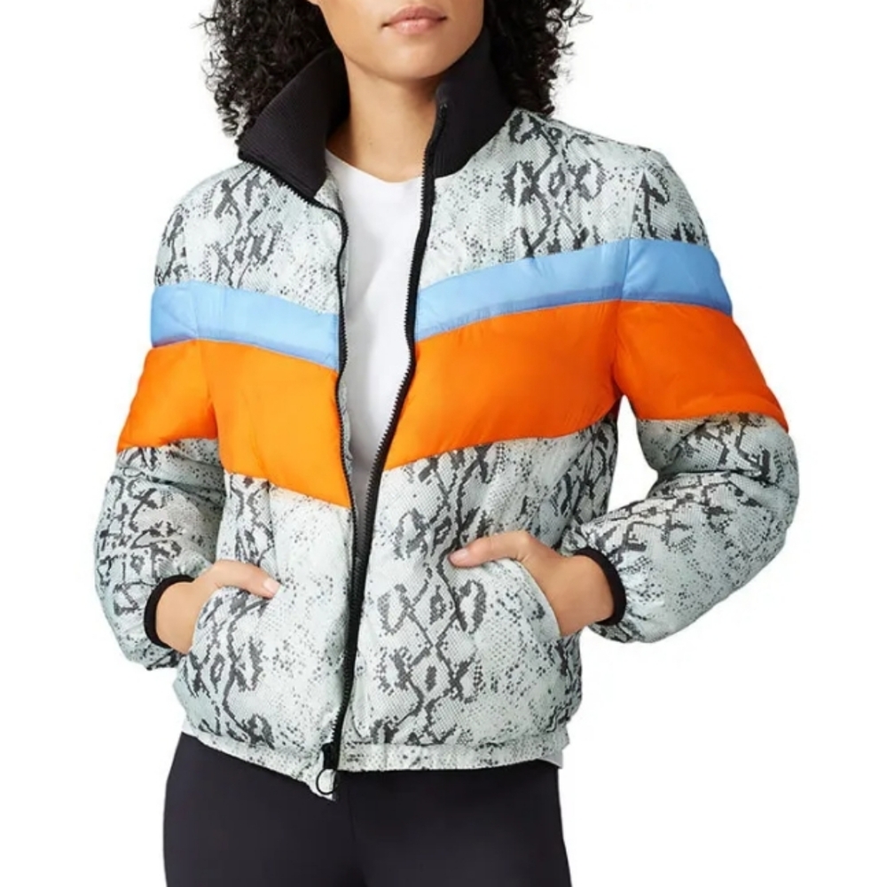 Central Park West Wesley Snakeskin Print Full Zip Puffer Jacket, XS